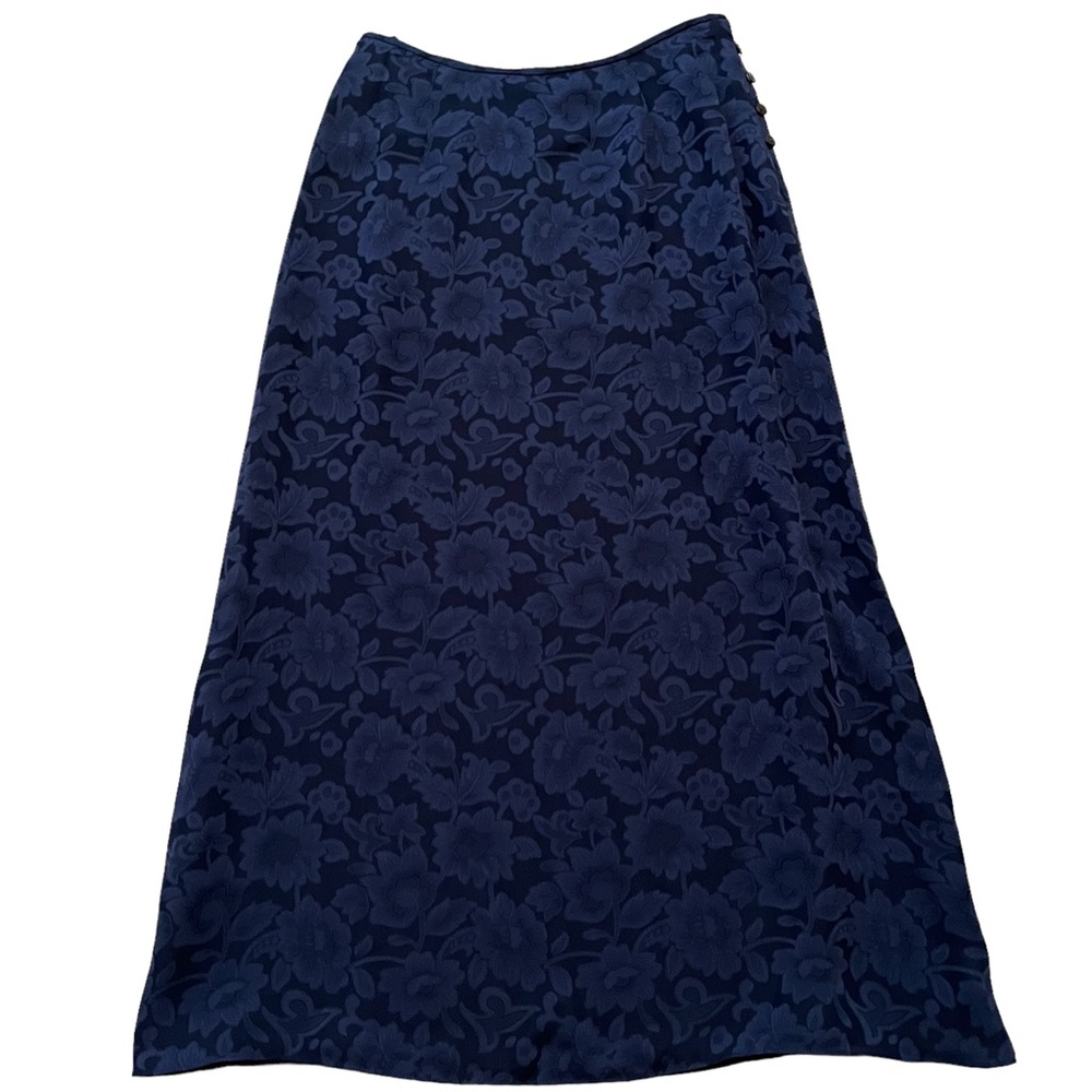 Charter Club Navy Blue Jacquard Floral Print Maxi Skirt 8P